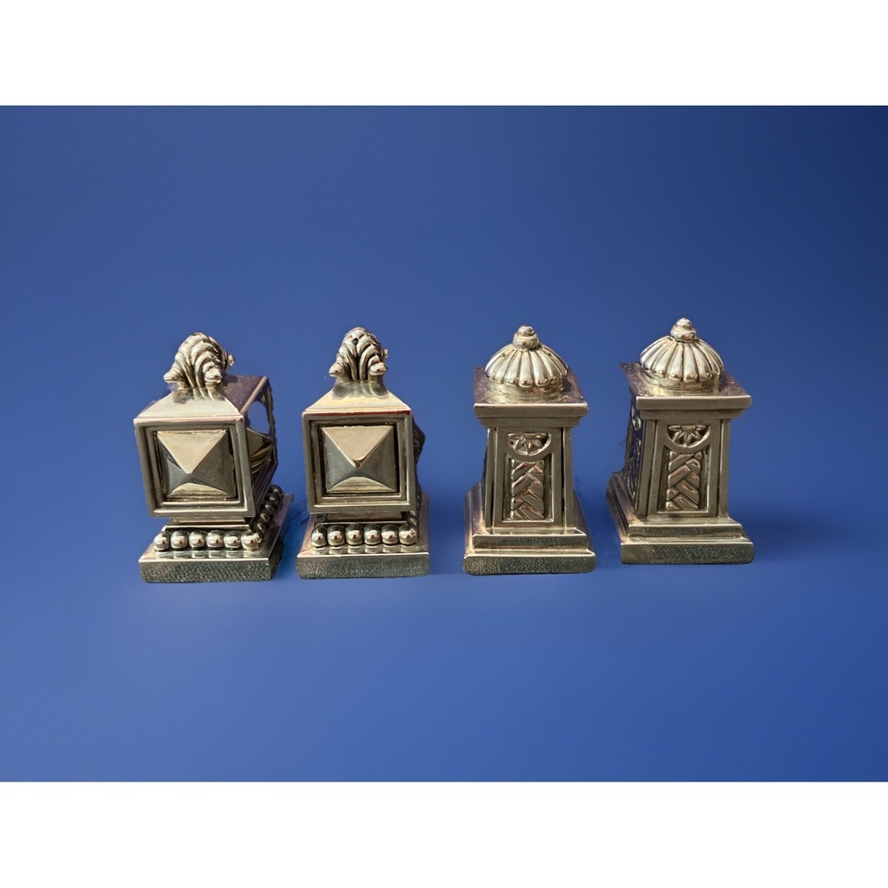 Vintage Silver Tone Architectural Salt and Pepper Shakers Set of 4 Tower Design